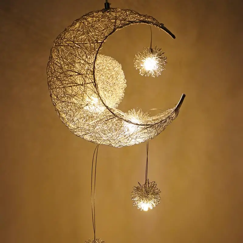 Moon LED star chandelier Bedroom Girl room Kids room Chandelier modern style decor pendant lamp G4 Children Lustres hanging