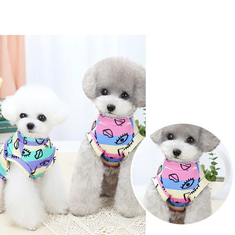 Summer Thin Dog Vest Graffiti Print Dog Clothes Spring Pet Jacket Puppy Small Dog T-Shirt for French Bulldog Yorkshire Chihuahua