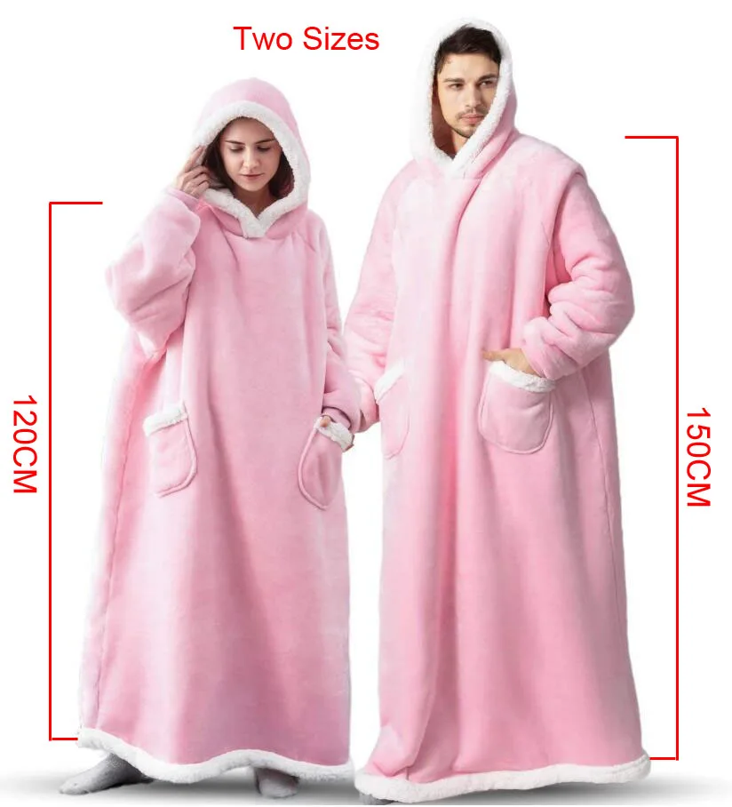 Women Men Pullover Fleece Giant TV Blanket Oversized Super Long Flannel Blanket with Sleeve Winter Home Hoodies Sweatshirt WF032