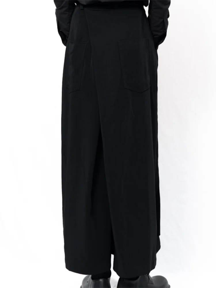 New western style men's casual trousers wide leg culottes ultra loose dark bell bottoms