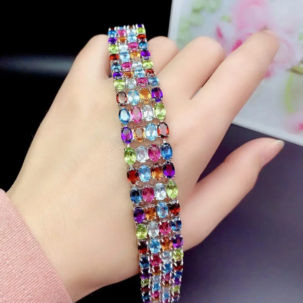 Super luxury color gem bracelet collection Topaz Amethyst Garnet Bracelet made of 925 sterling silver