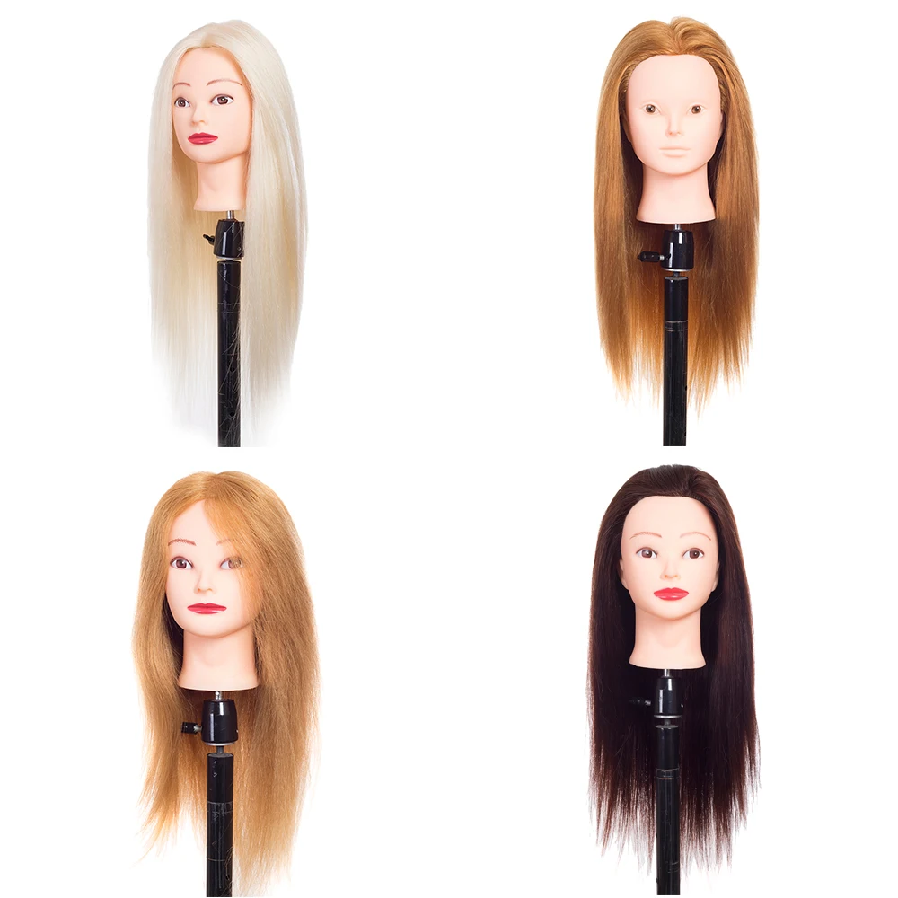 85% Real Human Hair Training Head for Dolls Hairstyles Braid Hairdressing Mannequin Heads 60cm Stand For Hairdressers