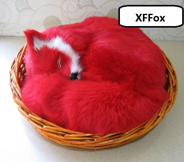 creative real life sleeping fox model plastic&furs simulation red fox in a basket gift about 27x12x27cm xf2348