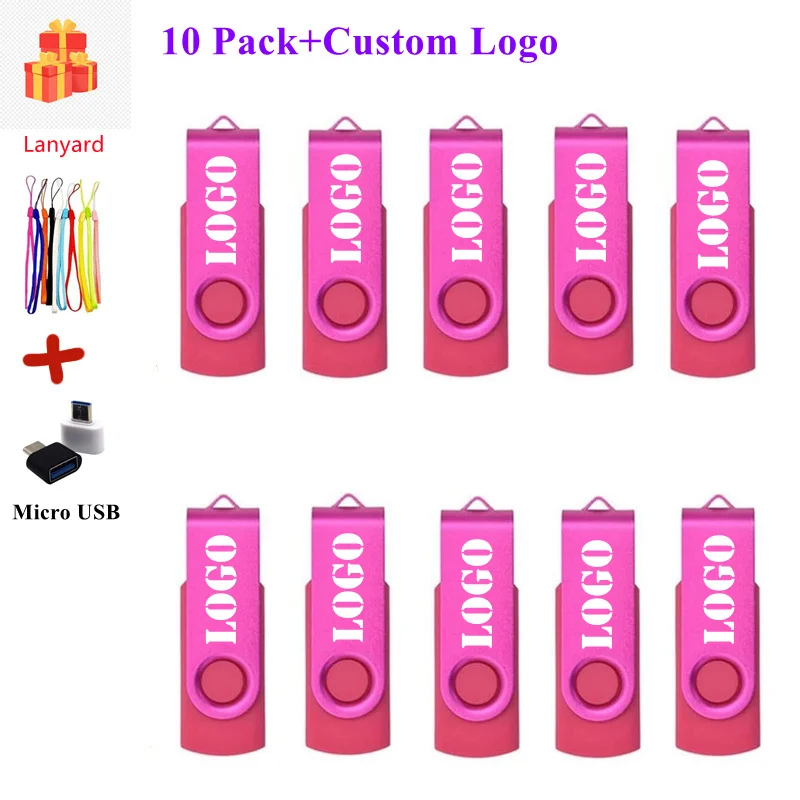 

10PCS Free Custom LOGO USB Flash Drive 8GB 2.0 High Speed Pen Drive 16GB 32GB 64GB 128GB Pendrive metal usb sticks with Lanyard