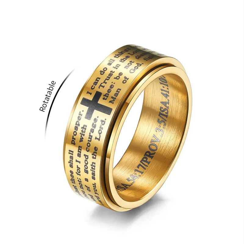 8mm Stainless Steel Lords Prayer & Christian Cross Etched Spinner Ring for Men Women Size 7-12