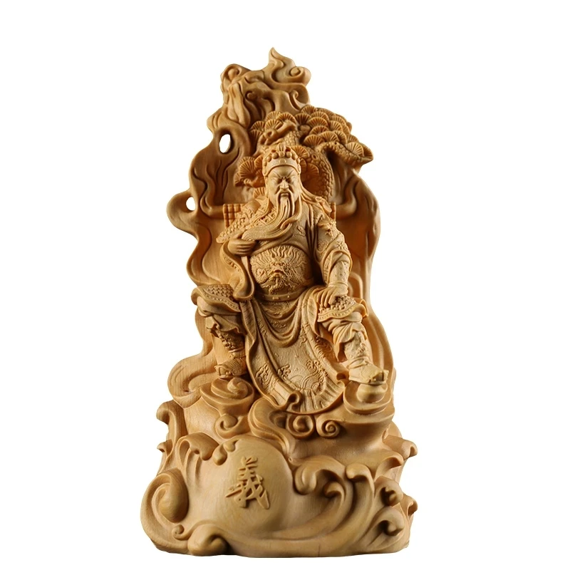 Boxwood 15cm Guan Gong Sculpture Figure Wood Guanyu Feng Shui Statue The Three Kingdoms Collection Home Decor