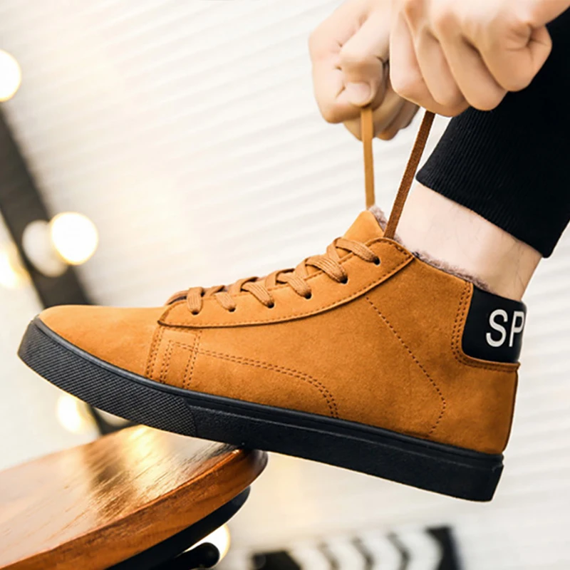 WOTTE Men Boots Winter Plush Warm Casual Snow Boots Fur High Top Ankle Boots Sneakers Work Shoes Men Botas hommes chaussures