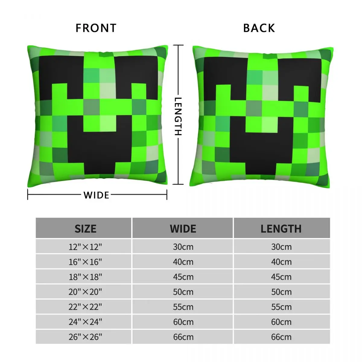 Kawaii Creeper Square Pillowcase Polyester Linen Velvet Printed Zip Decorative Home Cushion Case