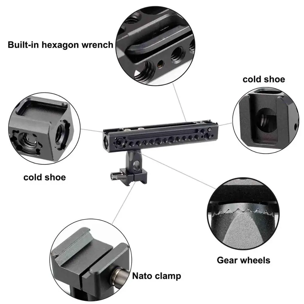 MAGICRIG Rotating NATO Handle Grip with Cold Shoe  and Arri-Type Hole as Top or Side Handle for Camera Cage