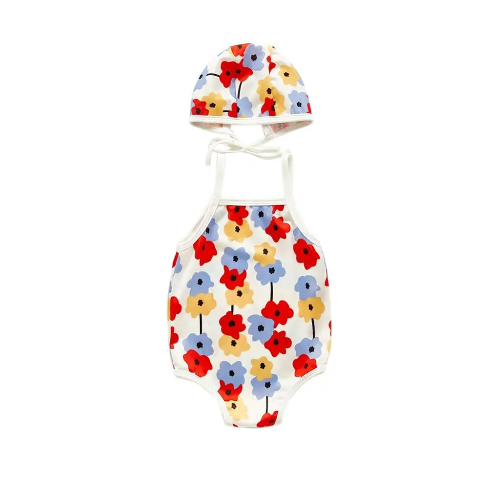 Summer Baby Girls Floral Bikini Beach Swimwear With Hat Set Baby Clothing