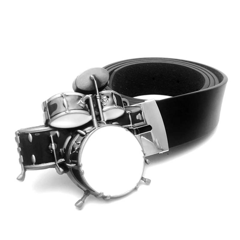 Western Cowboy Mens Casual PU Leather Belts with Jazz Music Series Rock Punk Drum Set Metal Buckle Boys Hip Belt Men Accessories