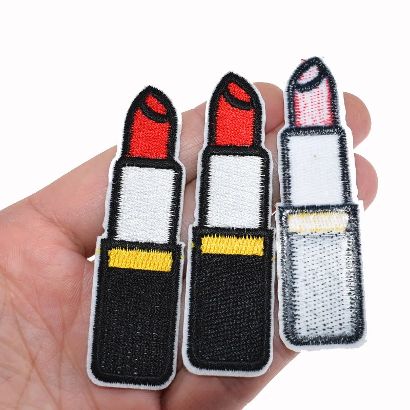 5Pcs Lippenstift Muster Eisen Auf Patches Für Kleidung Stickerei Patch Abzeichen Aufkleber DIY Zubehör