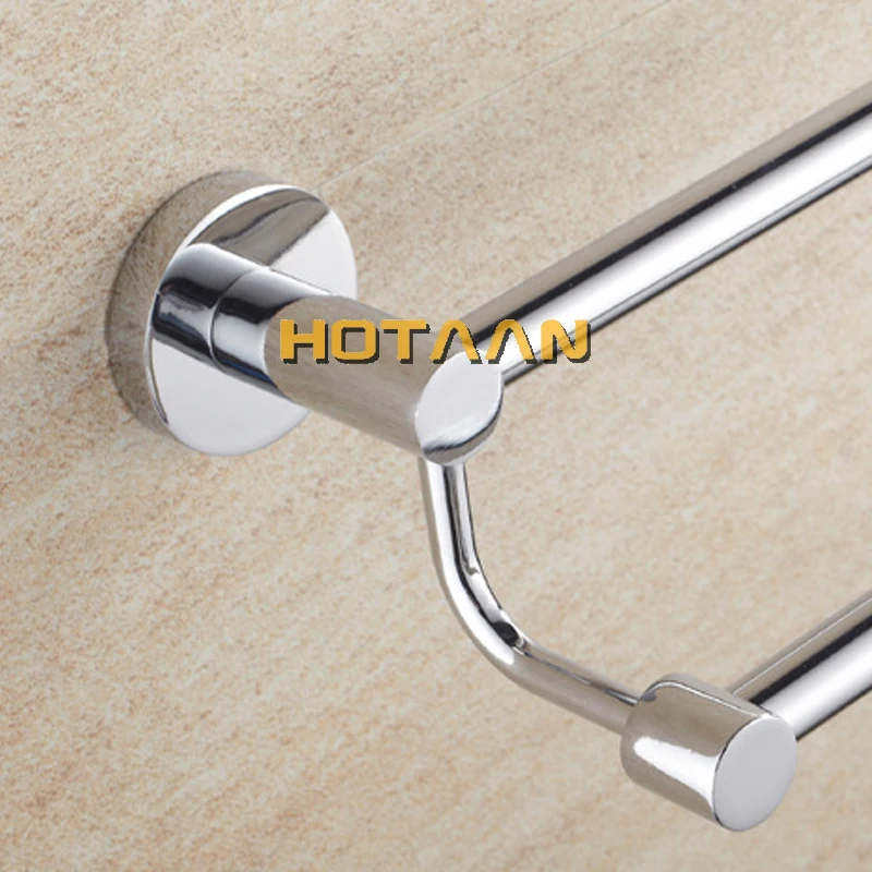 . Chrome Finish Stainless Steel Bathroom Accessory Double Towel Bar Towel Rail Towel Holder 60cm YT-10998