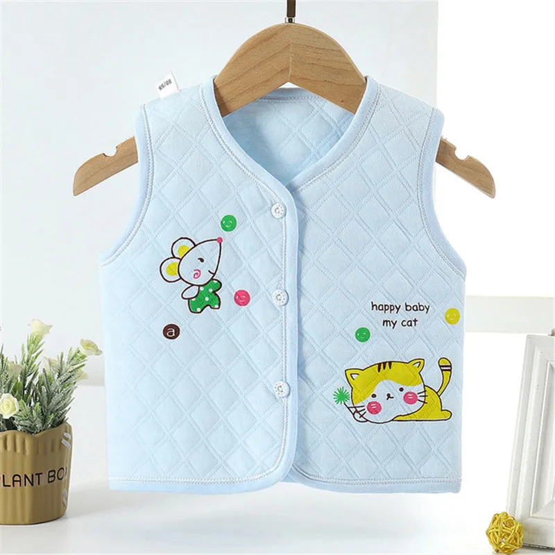 2024 Cartoon Printed Children\'s Cotton Sleeveless Vest Autumn Winter Baby Boys Girls Warm Outerwear Coats