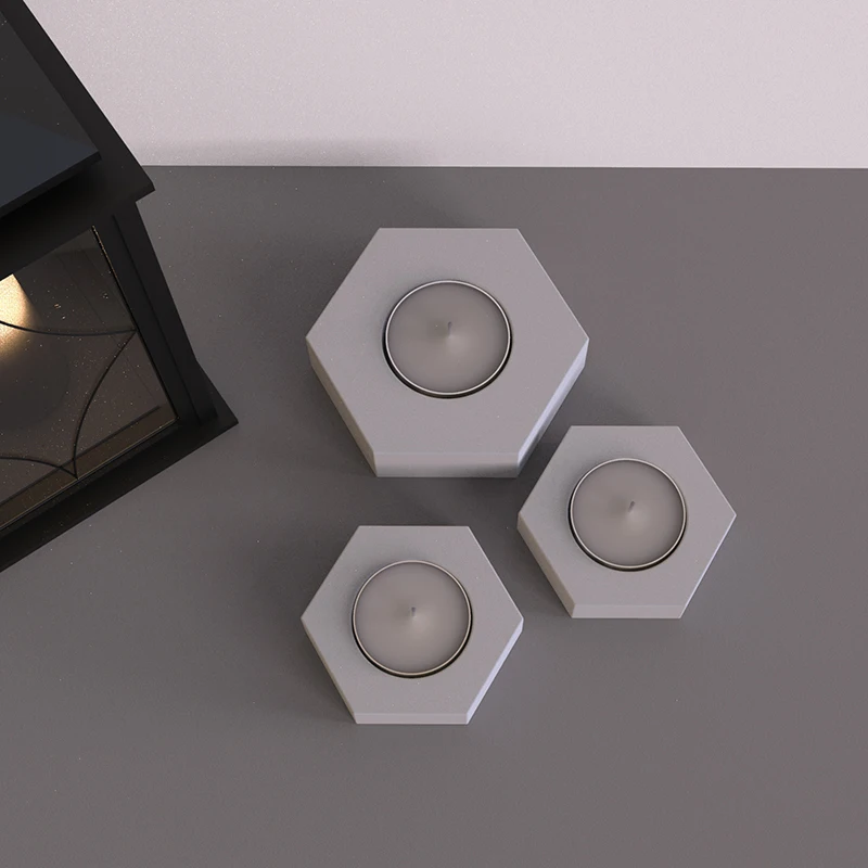 Castiçal de cimento hexagonal, molde de silicone, de gesso, peças de decoração, para casa, café, romântico, castiçal de silicone
