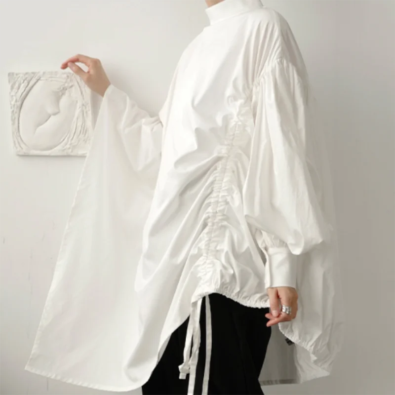 Men's shirts autumn style personality rope asymmetry niche design loose large size lazy trend long sleeve neutral shirt
