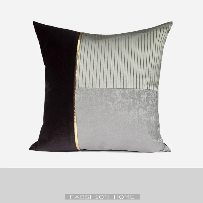 

Black And Gray Leather Stitching Pillowcase Home Decor Sofa Pillow Cover Home Pillow Case Patchwork Design Throw Cushion Cover