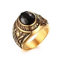 Heavy Punk Men Big Army Rings for Men Stainless Steel Black/Red Stone Party Ring Men University Ring Soldiers Jewelry R497G