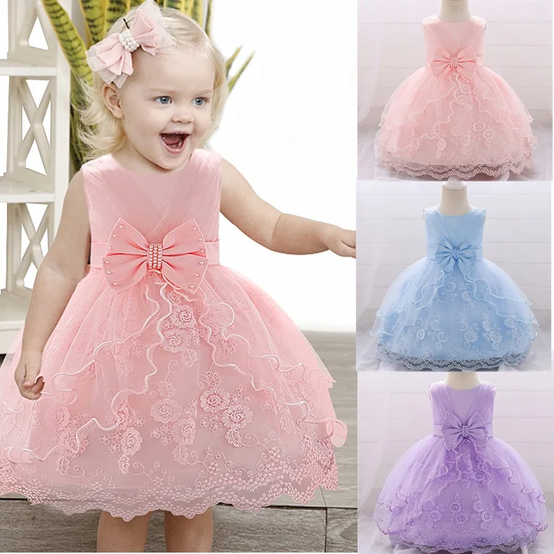 Robes de baptême en dentelle rose pour bébé fille, robes de soirée de mariage, 1er anniversaire, bal de promo, vêtements de princesse pour enfant de