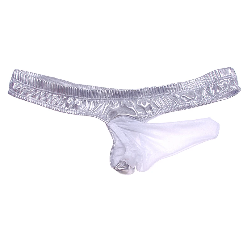 Ropa interior Sexy gay para hombres, Tanga transparente de cuero de imitación, bragas de vidrio de charol, suspensorio