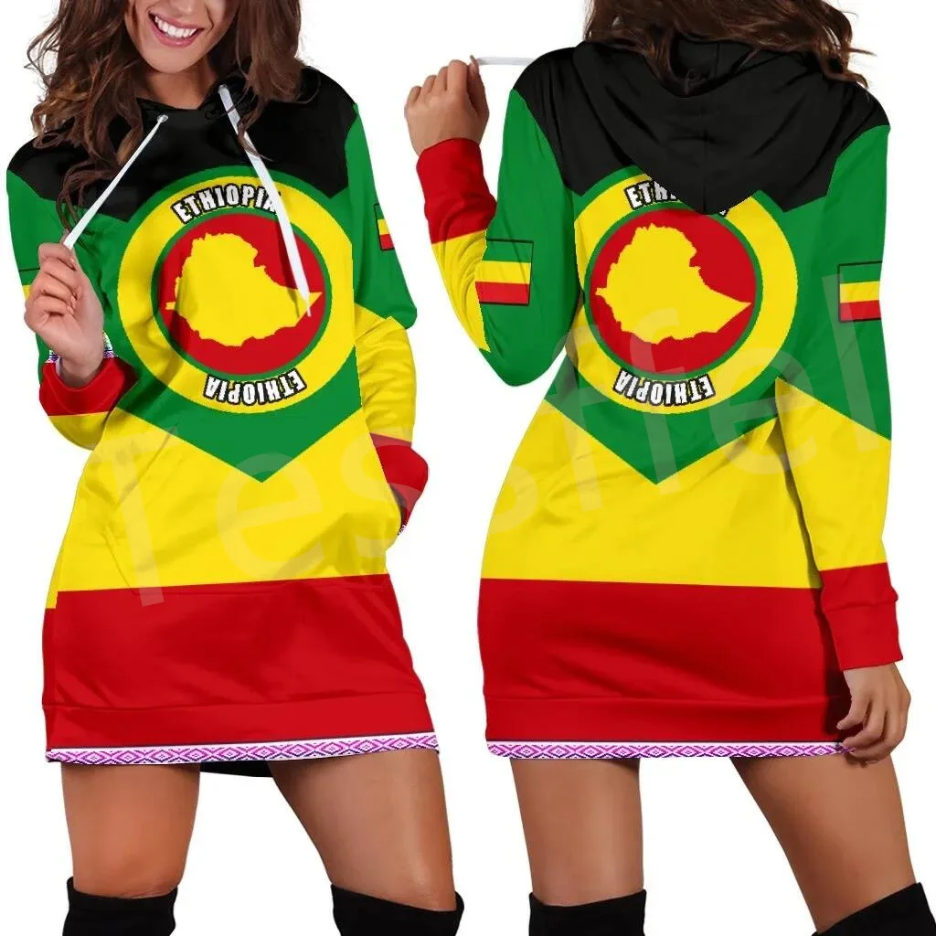 Tessffel Ethiopia County Flag Reggae Africa Native Tribe Lion Retro 3DPrint Harajuku Sexy Women Hoodie Dress Funny Casual F1