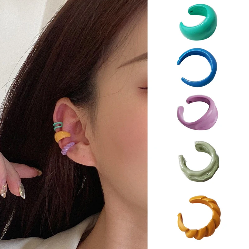 LATS Cute Candy Color Clip Earrings for Women Girl Kawaii Summer Clip on Earring Colorful Ear Clips Without Piercing Jewelry 1PC