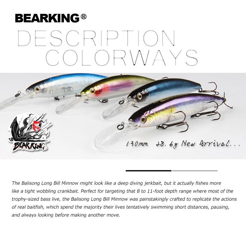 Bearking 130mm 28.6g professional quality fishing lures hard bait dive 2.5-3m quality wobblers minnow  Artificial Bait Tackle