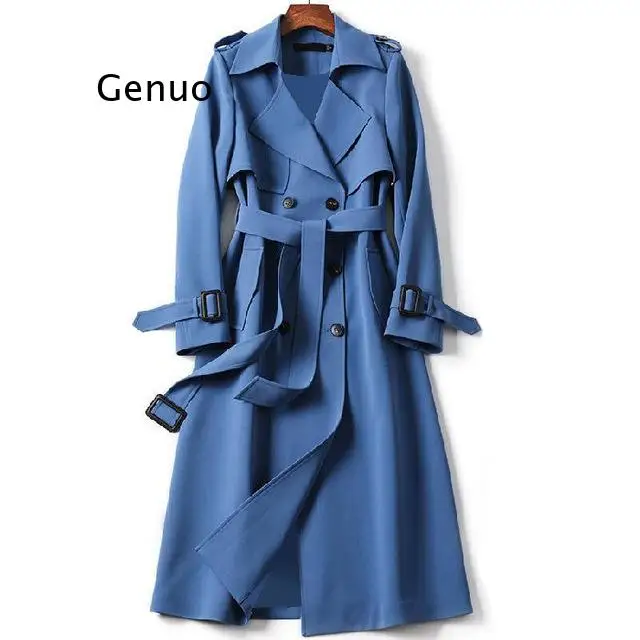 

Women's Windbreaker Autumn Long Trench Lace Up Turndown Collar Overcoat Long Sleeve Female British Style Jacket Coat