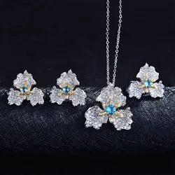 Elegant Trendy Zircon Flower Petals Jewelry Sets For Ladies Luxury Imitated Emerald Engagement Jewelry Birthday Gifts For Girl