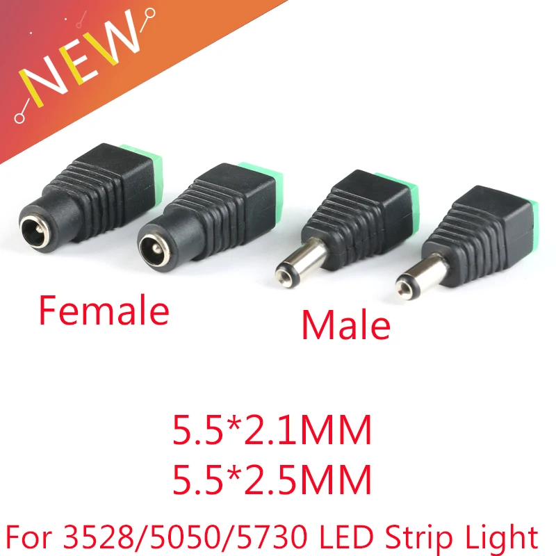 2pcs Female Male DC Connector 5.5*2.1mm Power Jack Adapter Plug Cable Connector 5.5*2.5mm For 3528/5050/5730 LED Strip Light