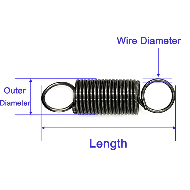 Resorte de extensión de tensión, resortes helicoidales dobles de 300mm de largo, diámetro del alambre 0,3/0,4/0,5/0,6/0,7/0,8/0,9mm de diámetro exterior, Material de acero de 3mm-9mm