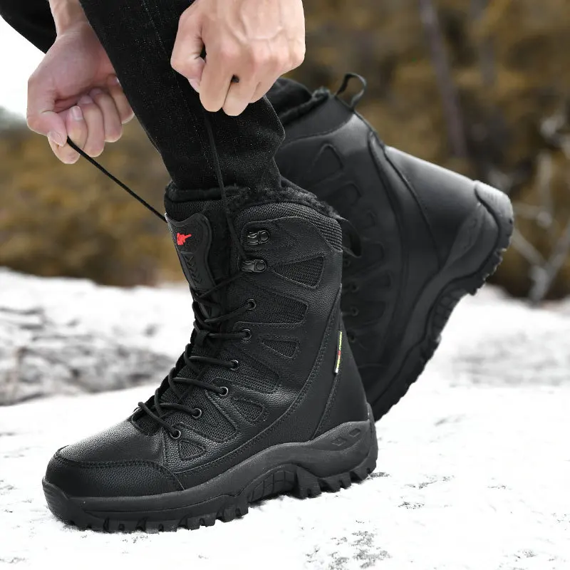 YIGER Men's Outdoor Boots Winter Plus Cotton Boots High-Top Snow Boots Lovers Desert Boots Warm Plus Size Cotton Shoes