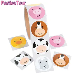 100pcs/roll Farm Animal Stickers Bags Sealing Sticker Animal Smile Face Stationery Stickers farm Themed Brithday Party Decortion