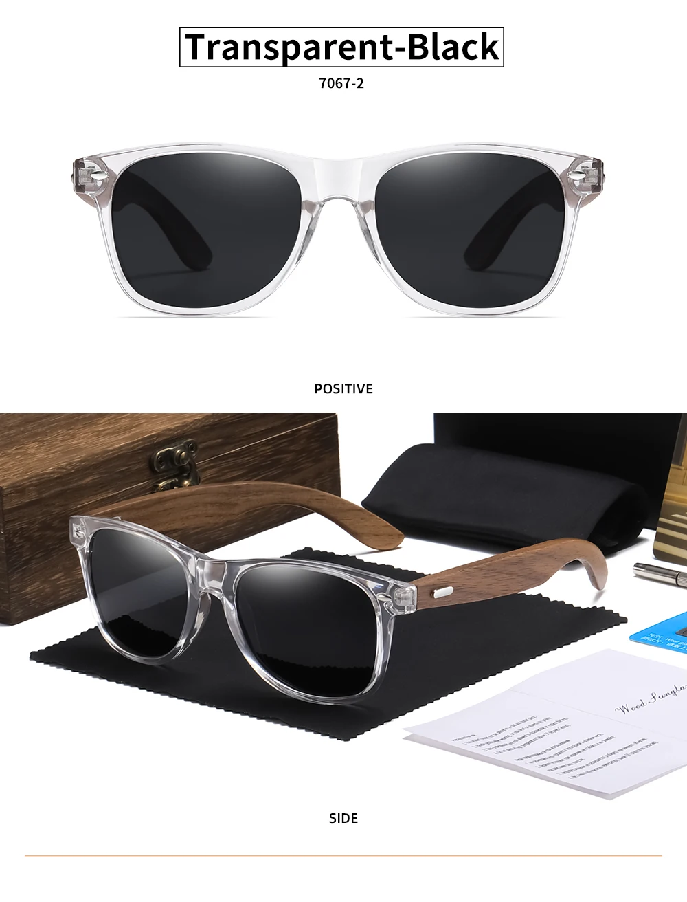 GM Marke Transparente Farbrahmen Sonnenbrille Männer Frauen Polarisierte Zarte Mode Handgemachte Holz Sonnenbrille Mit Box – Detail 9