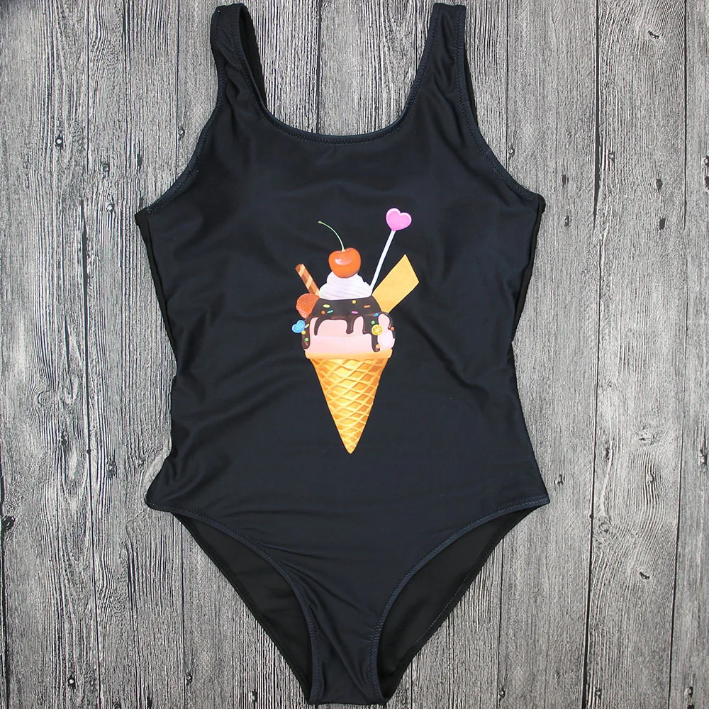 New Cute Ice Cream Print one piece swimsuit Backless swim suit women Swimwear Push Up Bathing suit swim wear female Monokini