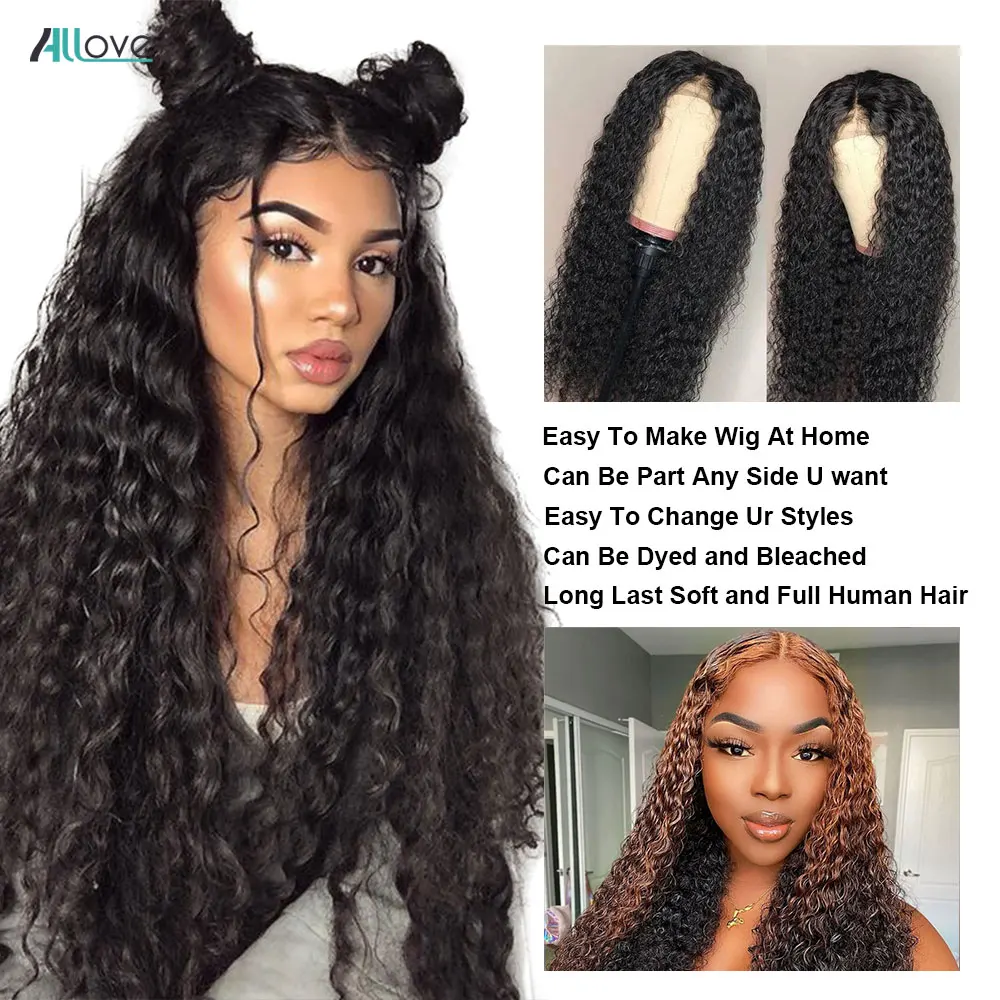 Allove-extensiones de pelo brasileñas con ondas al agua, accesorio de cabello humano con cierre Frontal de malla, prearrancado, 13x4, Remy