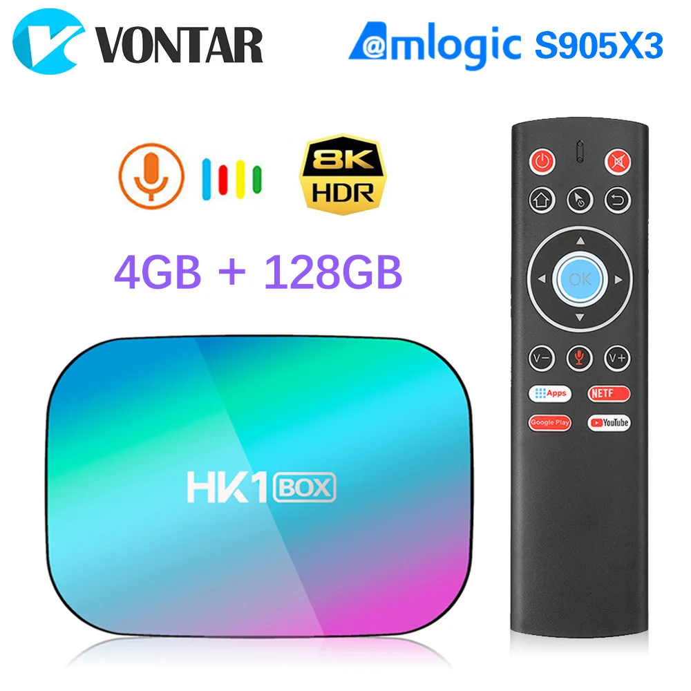 

VONTAR HK1 BOX 8K 4GB 128GB TV Box Amlogic S905X3 Android 9.0 1000M Dual Wifi 4K 60fps GooglePlay Youtube Media Player