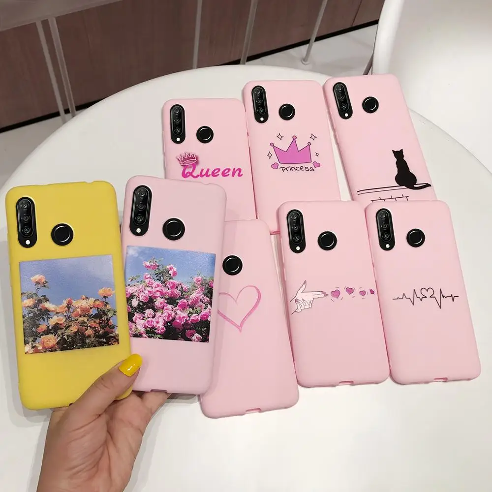 For Huawei P30 lite MAR-LX1M Case Couples Cartoon Lovely Heart Painted Silicone Cover For Huawei P30lite MAR-L01A Case Fundas