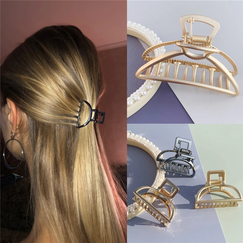 

2020 Women Girls Geometric Hair Claw Clamps Hair Crab Moon Shape Hair Clip Claws Solid Color Accessories Hairpin