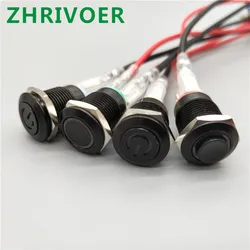 12mm 3V 6V 12V 24V 48V 110V 220V 4 Pin Button Momentary Switch Waterproof  Led Light Oxidation Black Power Symbol Metal Push