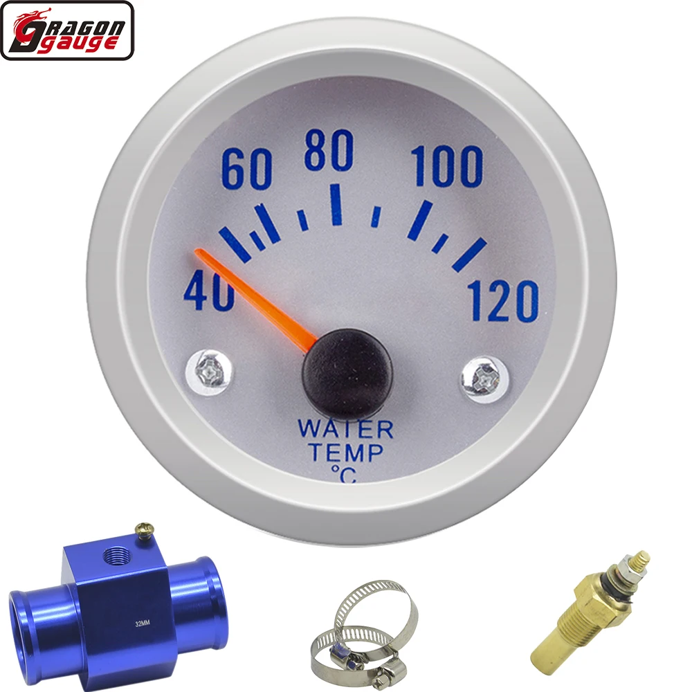 Wskaźnik Temperatury Wody Dragon 52mm 2" Auto Samochodowy 12V Białe Światło Tuning Wyścigowy 40-120 Stopni Celsjusza