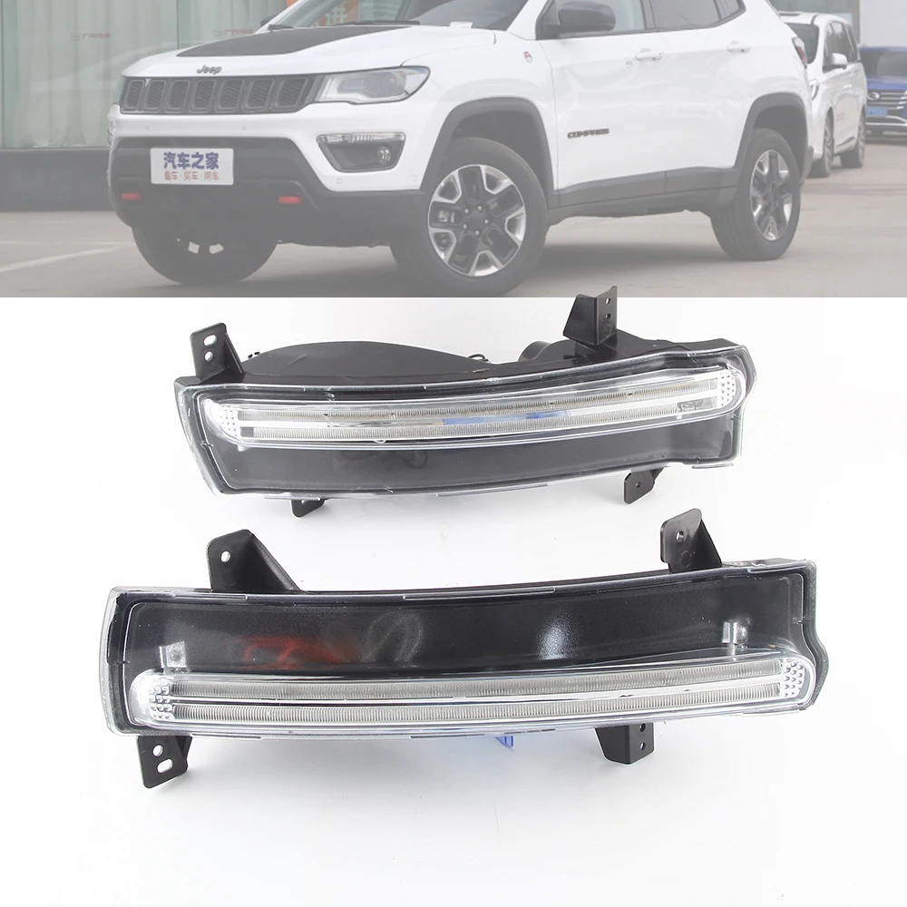 

2 Pieces Car Led Daytime Running Lights ABS Fog Lamp Covers DRL Turn Signal Yellow 12V Daylights for Jeep Compass 2016 2017 2018