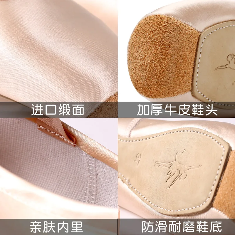 Profissional ballet pointe sapatos meninas senhoras cetim ballet sapatos com fitas palmilha de dança