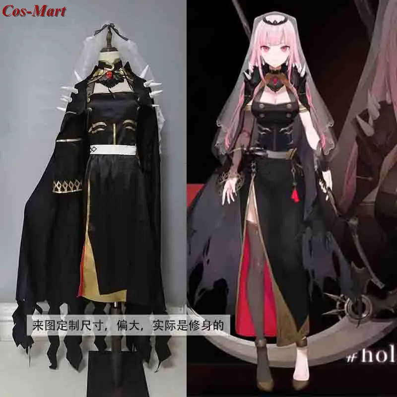 Cos-Mart Anime VTuber Hololive Mori Calliope Cosplay Costume Balck Combat Uniform Activity Party Role Play Clothing Custom-Make