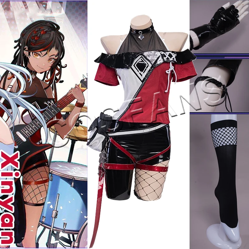 PRE-SALE jogo genshin impacto fanart banda ver. Xinyan cosplay traje feminino halloween cosplay conjunto completo