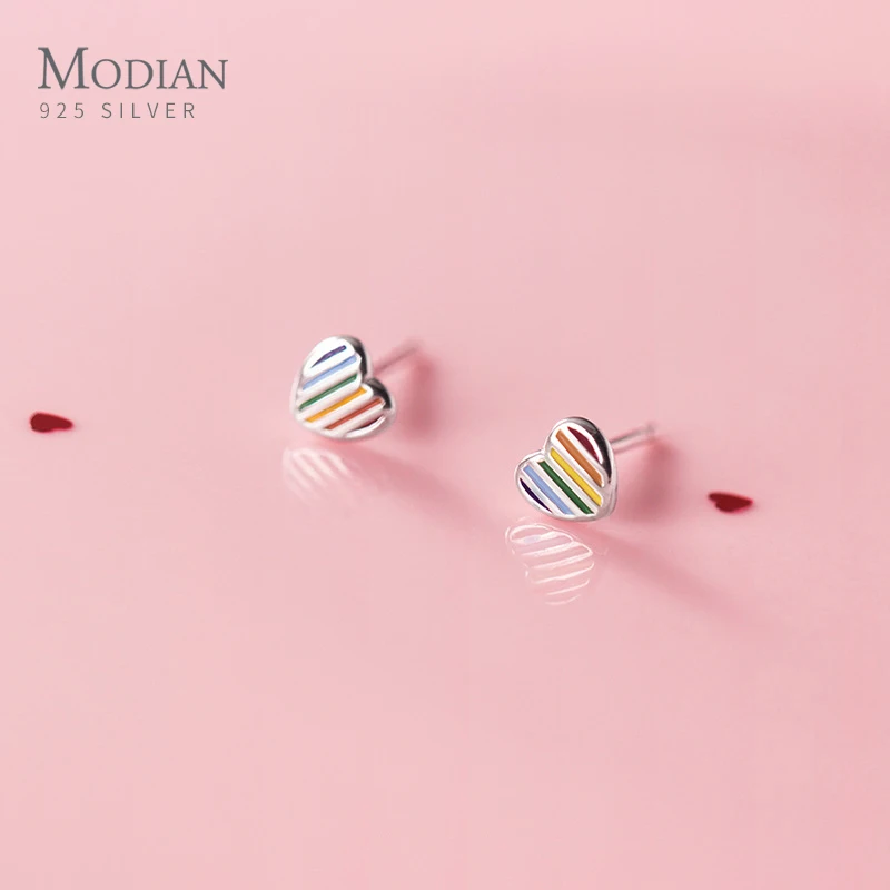 

Modian Colorful Enamel Sweet Cute Mini Love Hearts Pure 925 Sterling Silver Stud Earring for Women Fashion Ear Pin Fine Jewelry