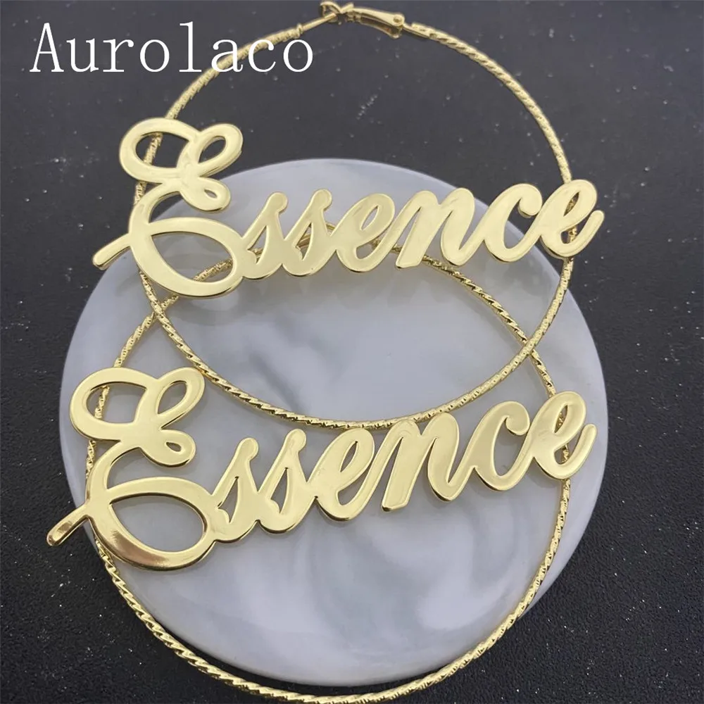 

AurolaCo 50-90MM Custom Name Hoop Earrings Stainless Steel Customize Name Earrings Big Hoop Name Earrings For Women Gifts