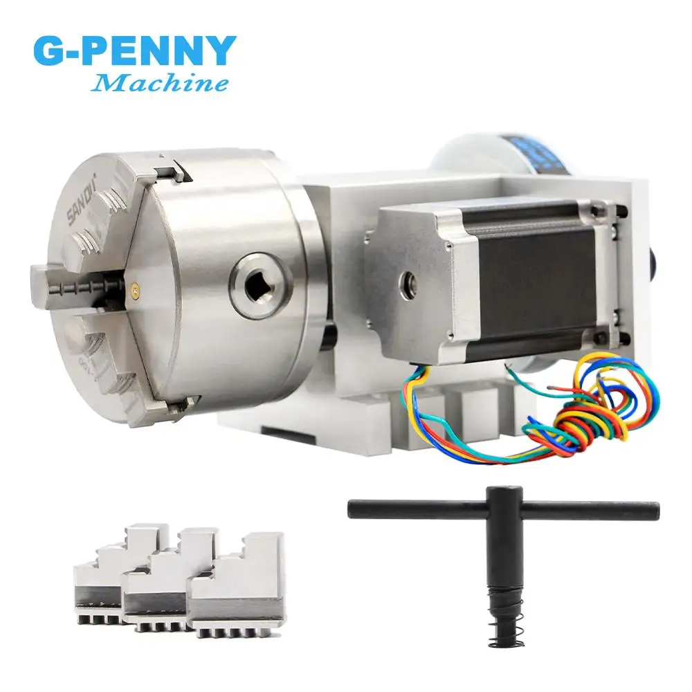 G-Penny 3 Jaw 4 Jaw 100mm CNC 4th Axis  Dividing Head/Rotation Axis/A axis Nema23 For CNC Router/Woodworking Engraving Machine