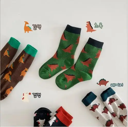 

4Pairs Pack 1-8 Year 2021 autumn and winter cartoon boy socks double needle combed cotton baby socks