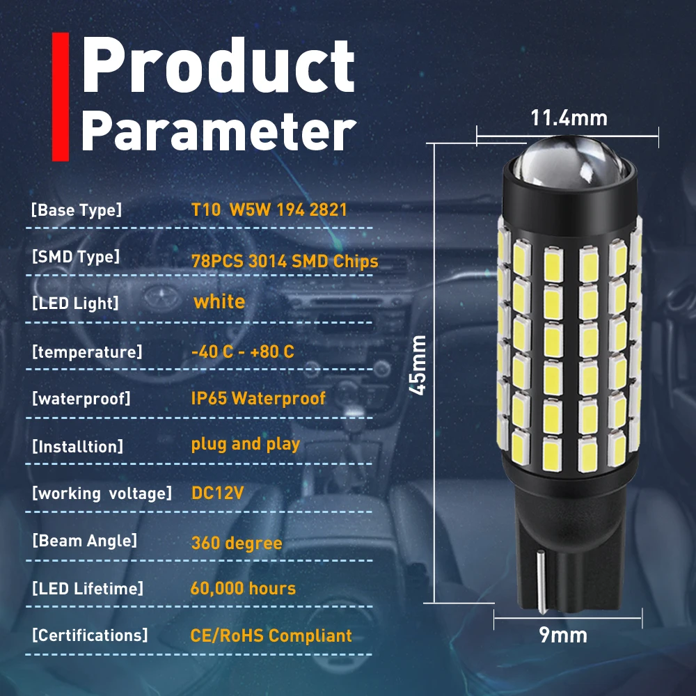 T10 W5w Led Canbus 194 Side Light Bulbs On Car Accessories Auto Goods Interior Diode Lamps For Citroen c1 c4 c3 c5 Grand Picasso